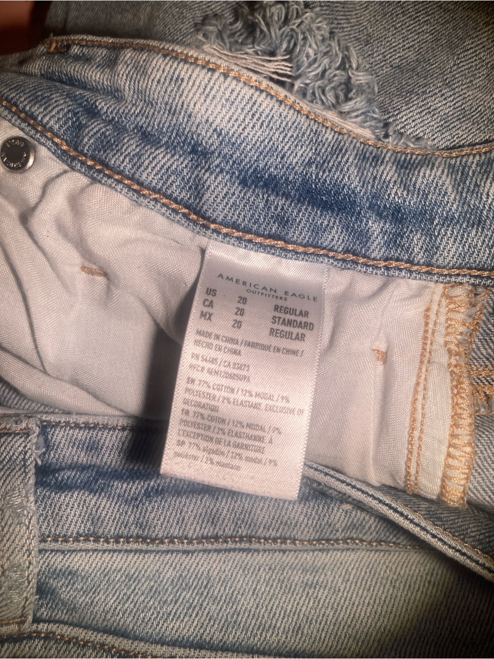 American eagle women’s Light Blue Distressed Women's stretchy Jeans size 20 - Picture 10 of 11